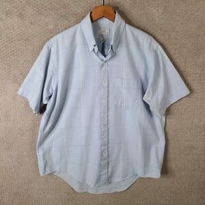 Vintage Arrow Dover Shirt Mens 17.5 Blue Pink Check Button Up Cotton‎ Blend USA